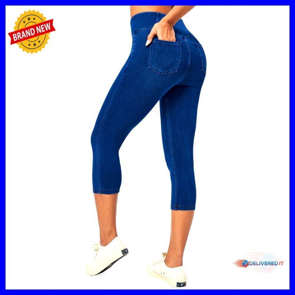 Stretchy Pull-On Jeggings with Pockets, Tummy Control Capri Jeans